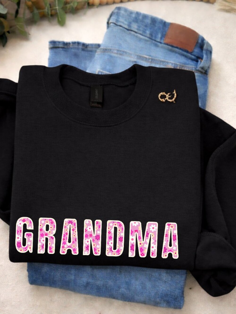 Floral Grandma Sweatshirt Black Nana Crewneck Gift for Grandma Cozy Personalized - Picture 3 of 6